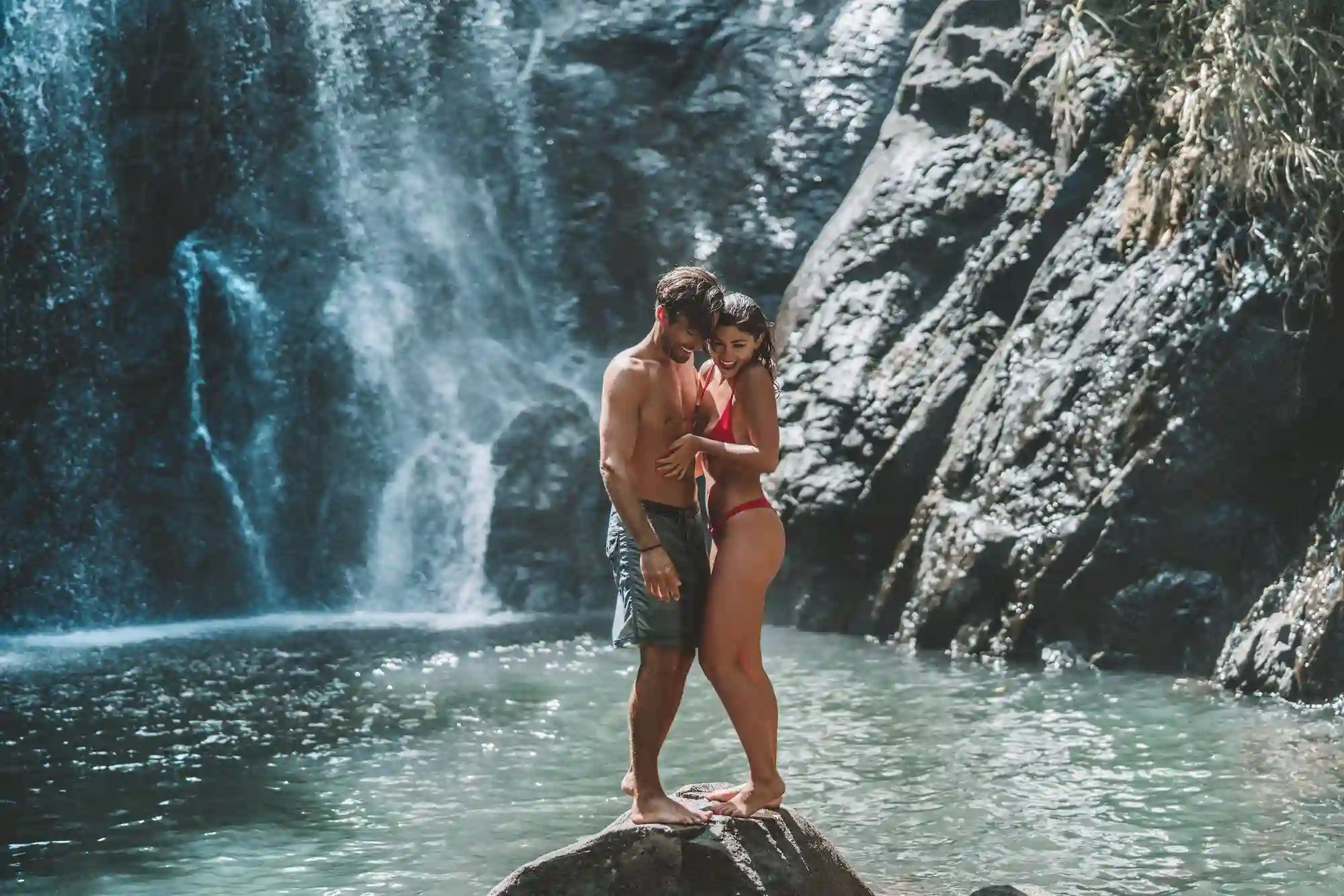 romantic waterfall shot at savasi island resort fiji